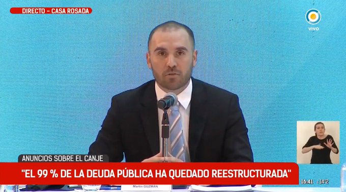 Alberto Fernández y Martín Guzman anunciaron que la reestructuración de la deuda argentina tuvo una adhesión del 99%