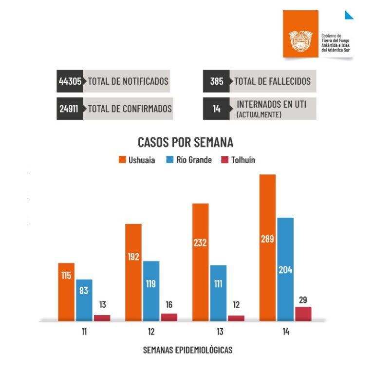 Coronavirus en Tierra del Fuego: En la última semana se detectaron 289 casos en Ushuaia, 204 en Río Grande y 29 en Tolhuin