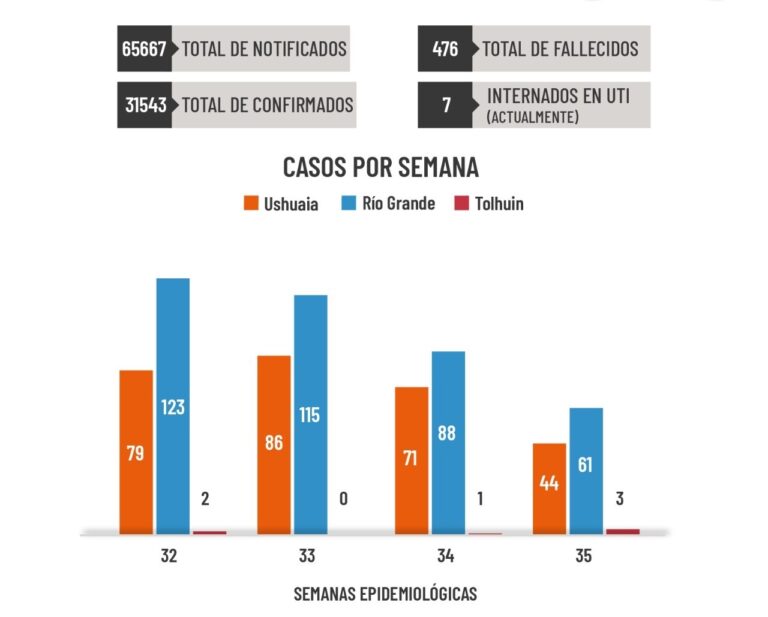 En la última semana se detectaron 44 casos nuevos en Ushuaia, 61 en Río Grande y 3 en Tolhuin