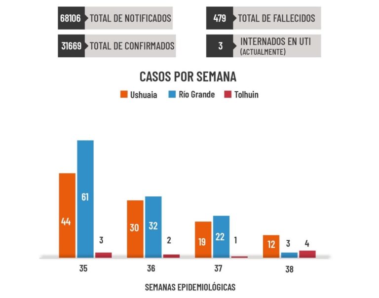 En la última semana fueron confirmados 12 nuevos casos en Ushuaia, 3 en Río Grande y 4 en la ciudad de Tolhuin